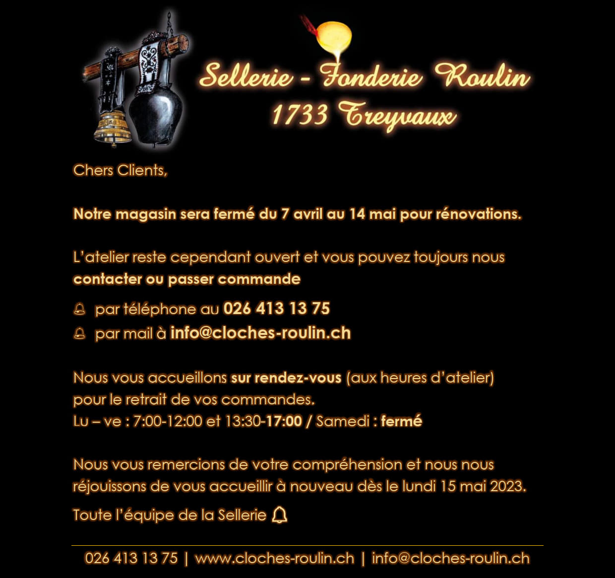 Fermeture magasin rénovations 2023